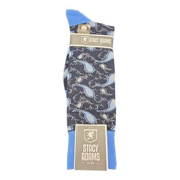 STACY ADAMS MENS PAISLEY PATTERN DRESS SOCK. NAVY BLUE BLACK. SAS 347-4 - Picture 1 of 3